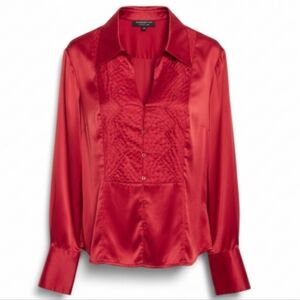 Jones New York 100% Silk Red Blouse XL Classic Tailored